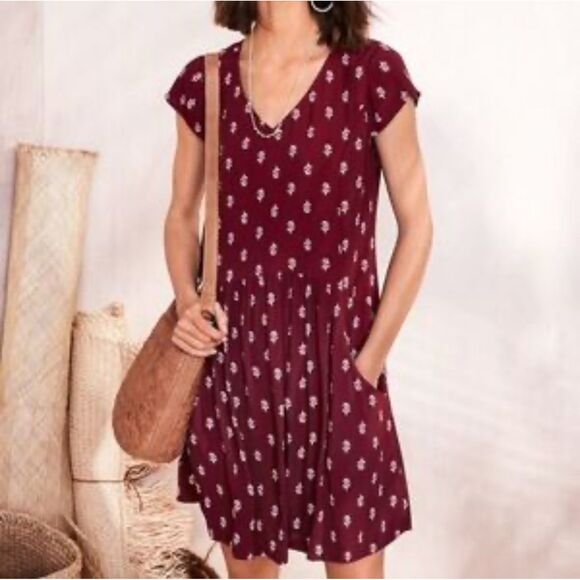 GARNET HILL The Maroon Day Dress Floral Boho Pockets, Sz 4 - Picture 1 of 12